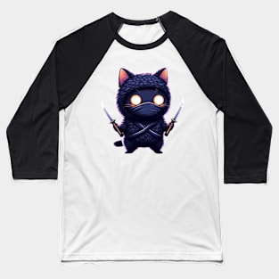 Stealthy Whiskered Warrior Ninja Cat Baseball T-Shirt